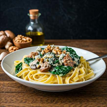 106-پاستا با اسفناج، سوسیس و سس خامه روکفورت ( Pasta With Spinach, Sausage And Roquefort Cream Sauce )