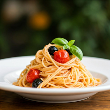4-پاستای موی فرشته با سس گوجه‌فرنگی تازه و ریحان  (Angel Hair Pasta with Fresh Tomato & Basil Sauce