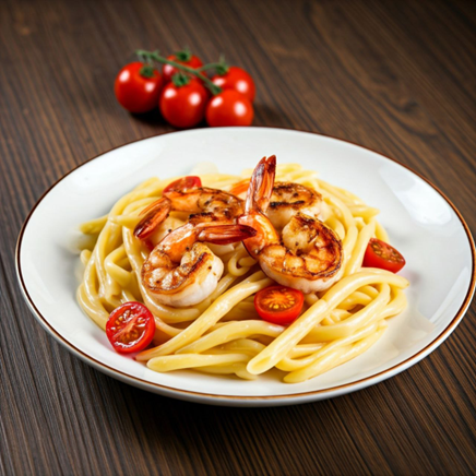 44-پاستای میگو گریل‌شده با گوجه‌فرنگی تازه ( Grilled Shrimp With Pasta and Fresh Tomatoes )