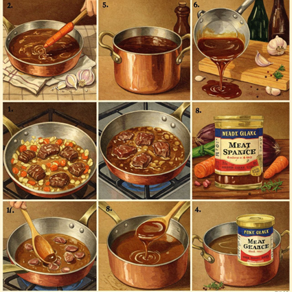 تهیه سس‌های قهوه‌ای با عصاره گوشت  (Preparing Brown Sauces with Meat Glace)