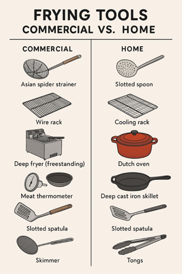 ابزارهای سرخ کردن در آشپزخانه رستوران (محیط صنعتی و حرفه‌ای)