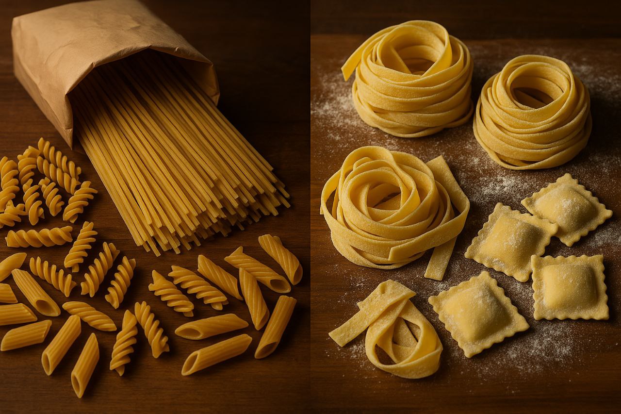تفاوت‌های میان پاستای خشک و پاستای تازه (Differenze tra Pasta Secca e Pasta Fresca)