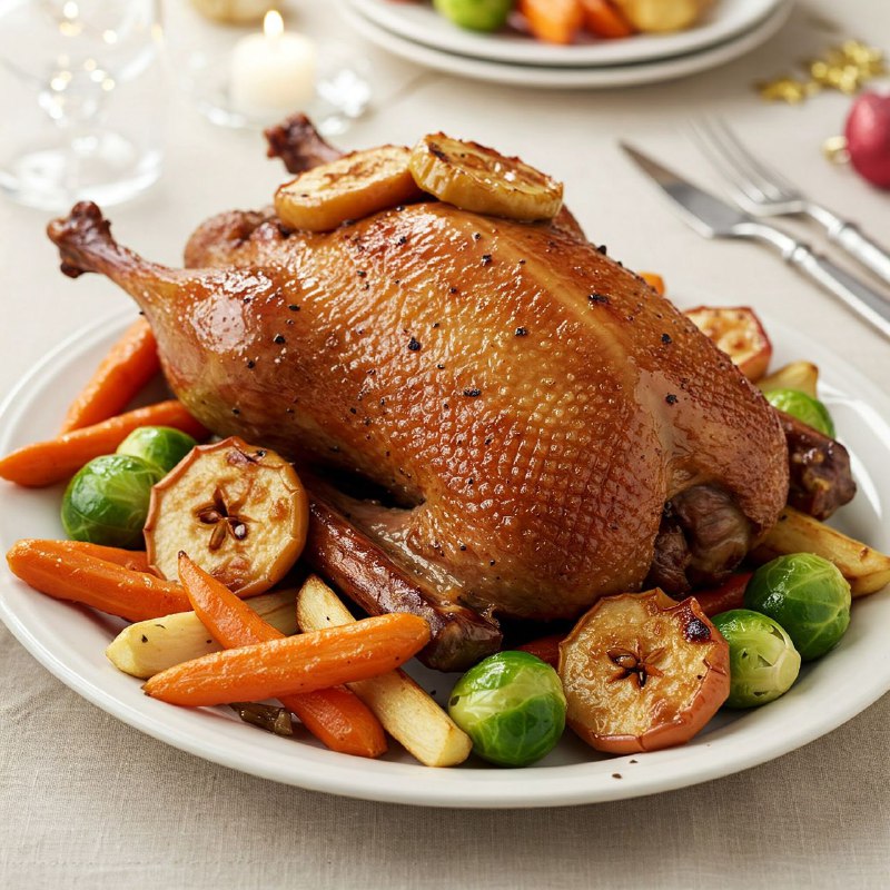 106-غاز تنوری کریسمس با سیب و سبزیجات   L’Oie Rôtie de Noël