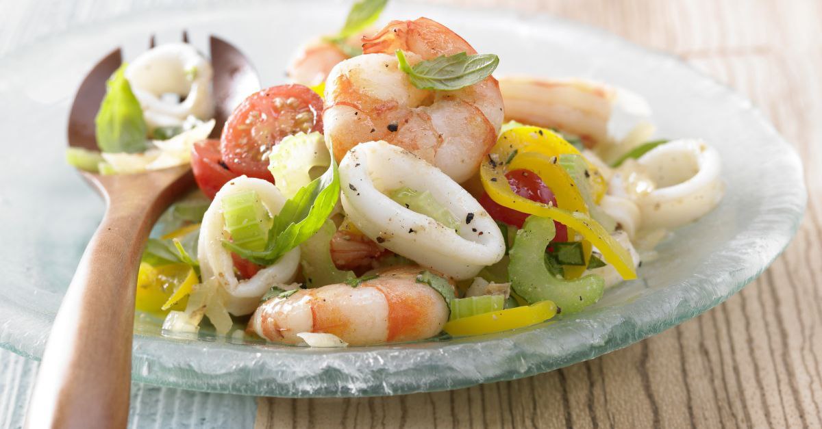 75-مارِه: سالاد دریایی کالاماری و میگوی کوچک  Marée: Sea Salad of Baby Squid and Shrimps