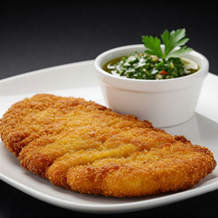 16-مرغ میلانزا با سس چی‌می‌چوری  Milanesa de Pollo with Chimichurri Sauce