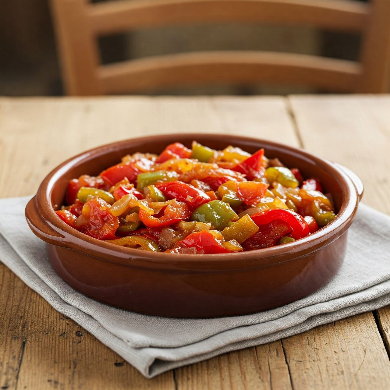 35-پوره فلفل و گوجه‌فرنگی با تخم‌مرغ (Pipérade Basquaise)