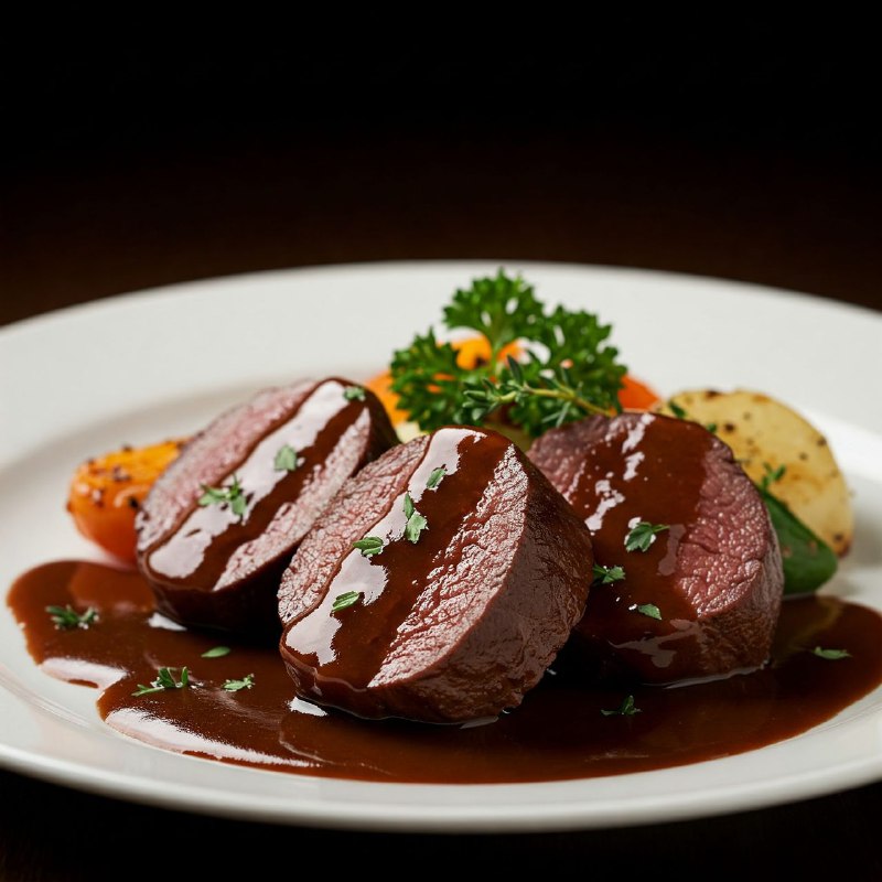 162-استیک مدالیون با فیله گوزن (Médaillons de Chevreuil Bordelaise sans Alcool)