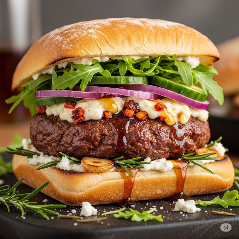 برگر بره با پنیر بز، چیپوتله و لعاب افرا Maple Glazed Chipotle Goat Cheese Lamb Burgers